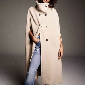 ZARA NEW LONG CAPE BUTTONED COAT CAMEL SIZE SMALL